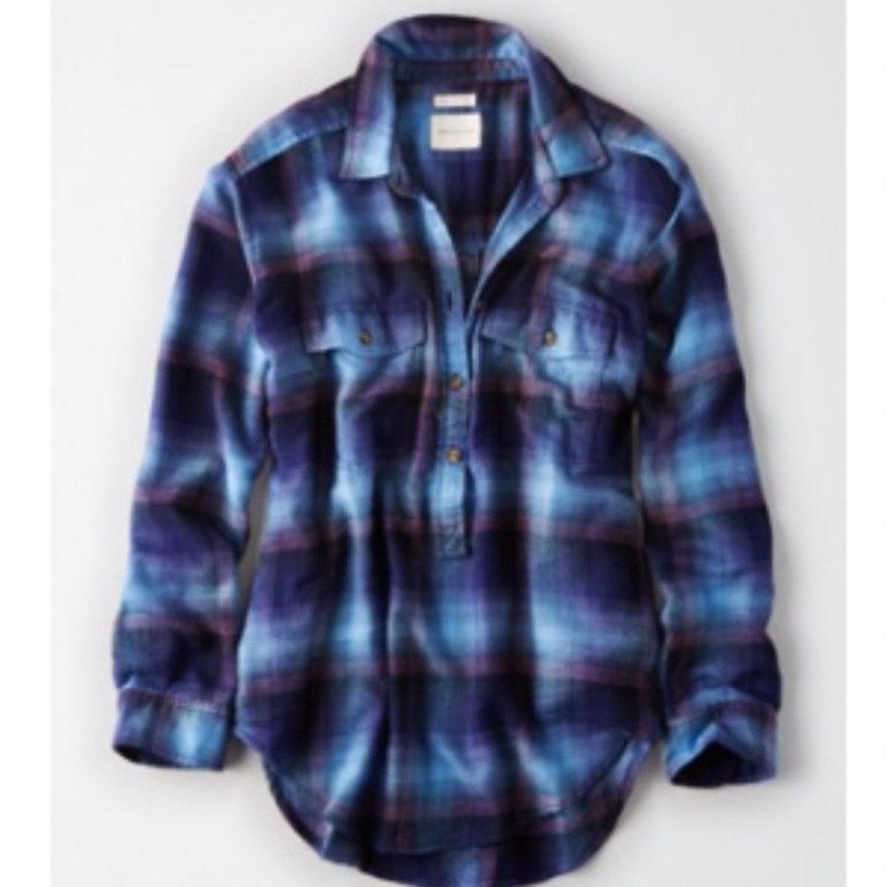 AE Plaid Half-Button Up Amazingly Soft Shirt L